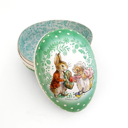 4-1/2" Benjamin Bunny Green Polka Dot Peter Rabbit Papier Mache Easter Egg Container ~ Germany